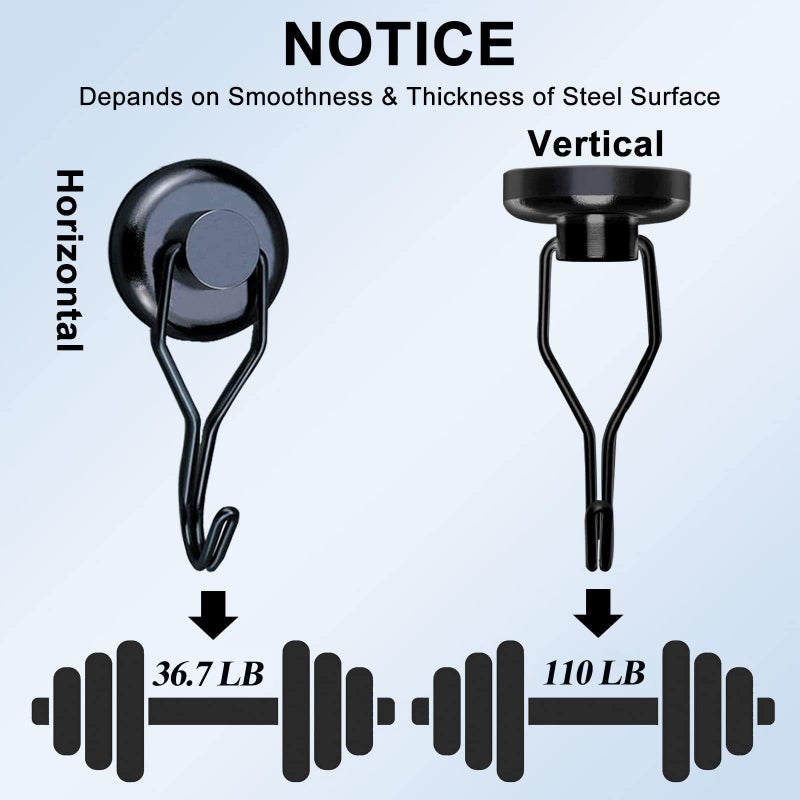 Elefama 110 LBS Magnetic Hooks Heavy Duty for Cruise Cabins Refrigerator Fridge Hanging Grill Tools Purse Magnet Hooks Strong Magnets with Hooks Black Magnetic Hook Hanger Swing for Kitchen Classroom - Image 3